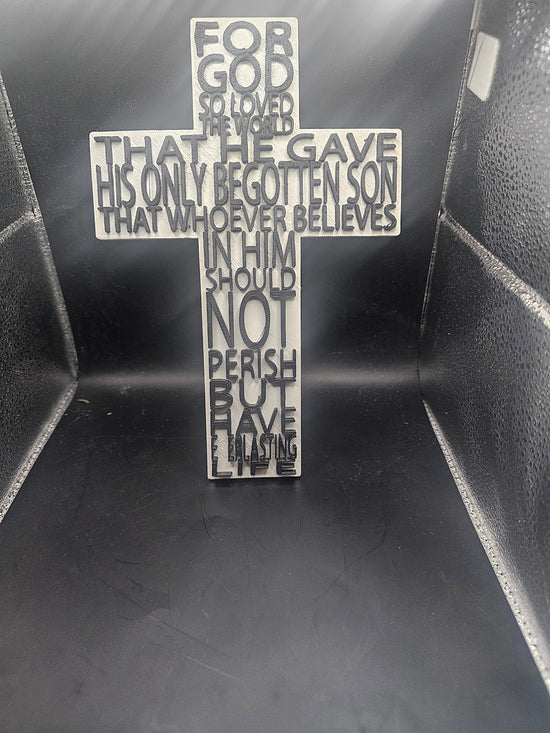 John 3:16 Cross – 3D Printed Christian Gift (Natural)