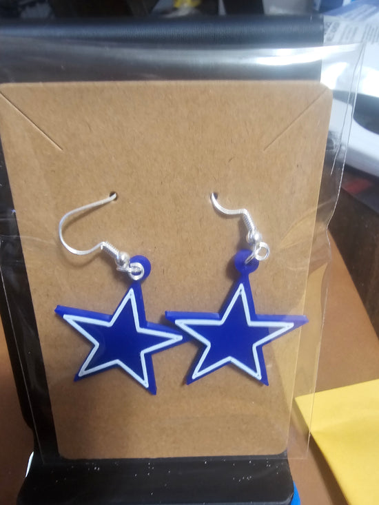 Blue & White Star 3D Printed Earrings